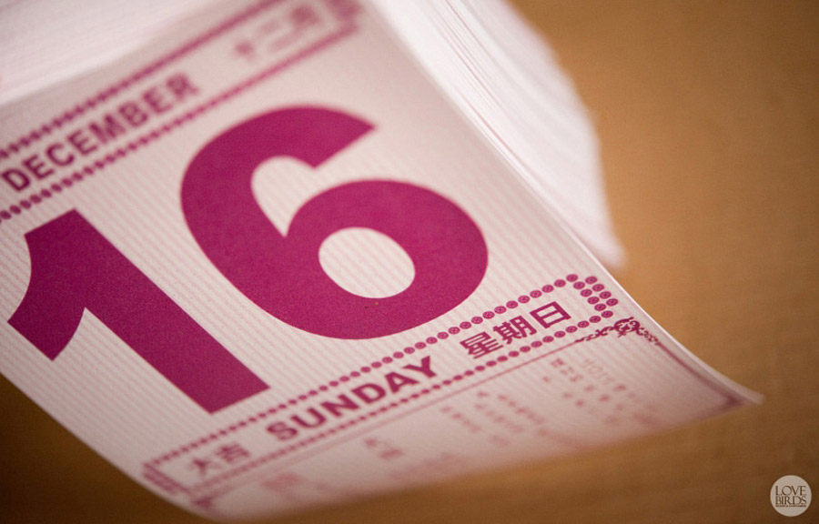 Lovebirds Chinese Calendar Wedding Invitations